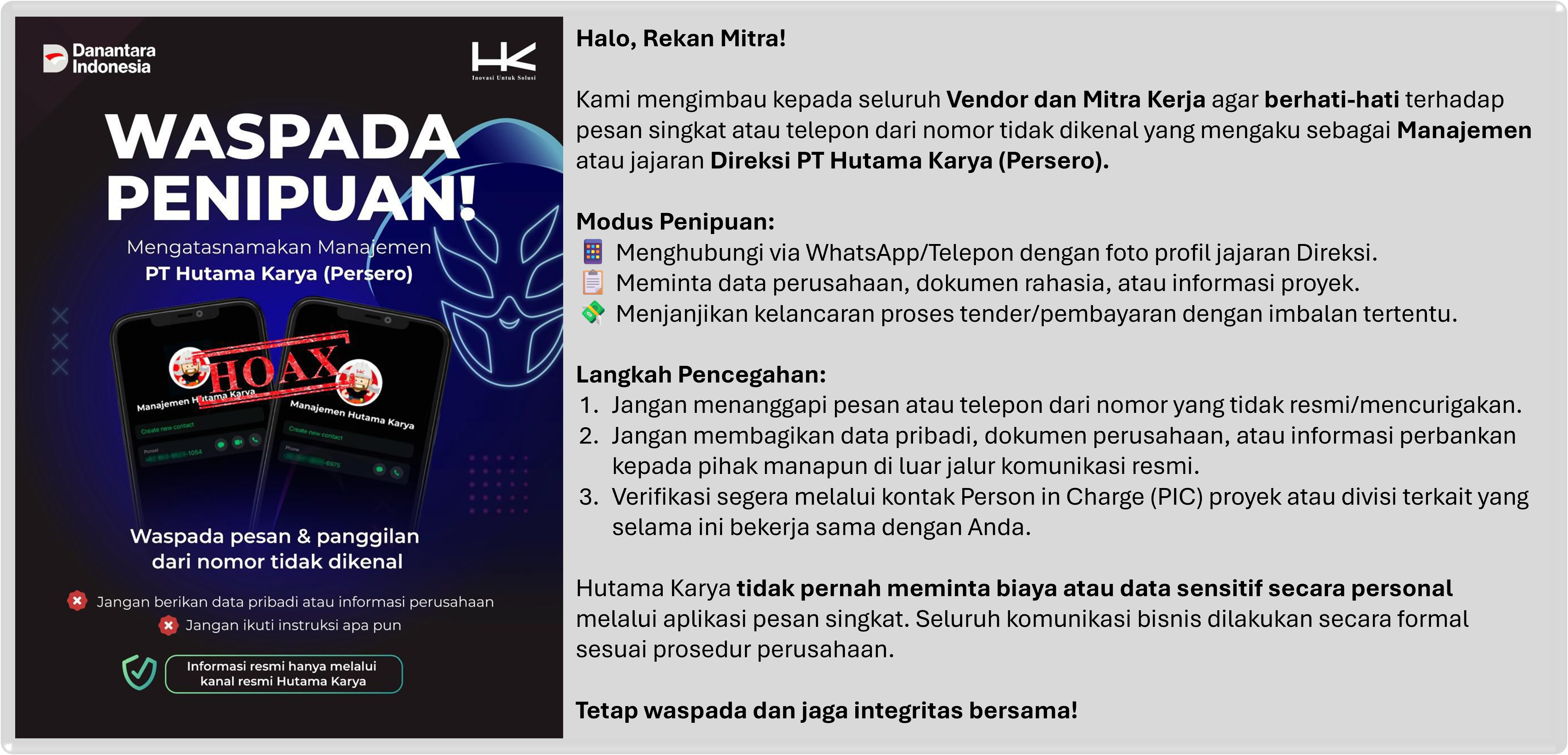 Waspada Penipuan Hutama Karya